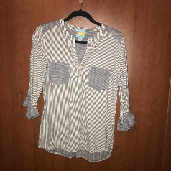 C&C California Chambray Stripe Henley Top - Picture 3 of 4